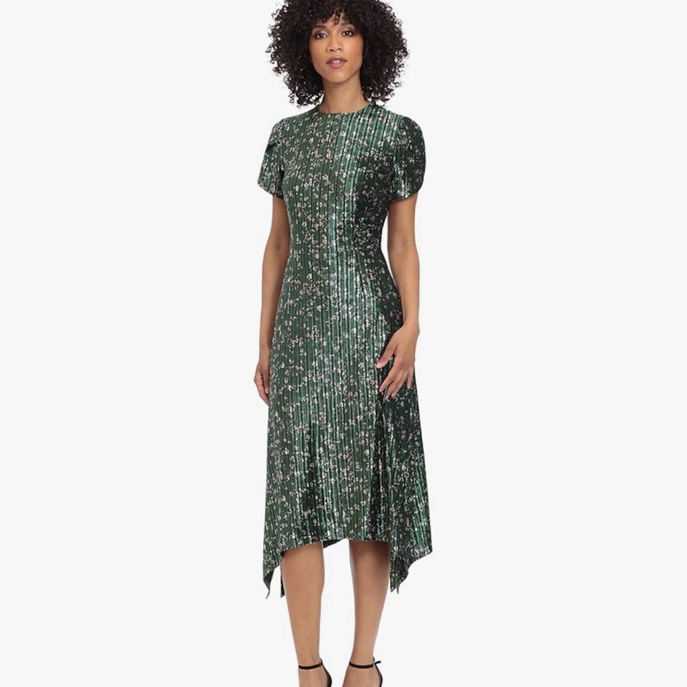 Maggy London Velvet Floral Hanky Hem Midi Party Dress